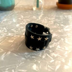 Punk Rock Black Black Leather w/Silver Stars Wristlet